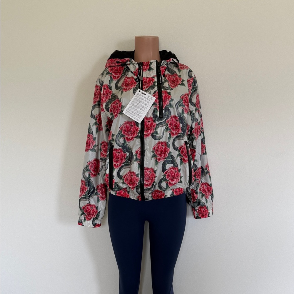Richmond Floral Hooded Bomber Jacket - Pink & Black size 44 – large